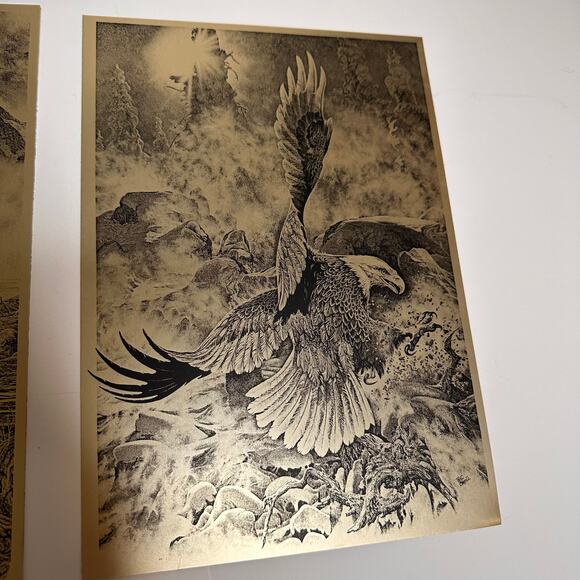 Bill O'Neil Metal Etched Lithograph Prints on Paper "Bulging Elk" "Bald Eagle" - Picture 6 of 7